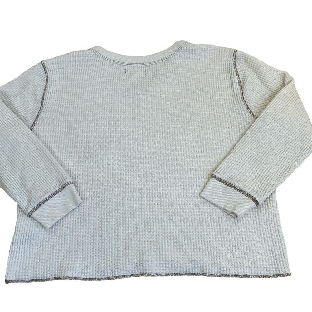 Madewell Sz M Boxy Cropped Waffle Knit Split Neck Long Sleeve Tee Antique Cream - Picture 15 of 16